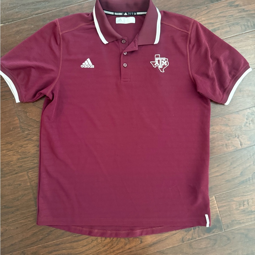 Texas A&M Adidas Mens Polo Shirt Large L Maroon NCAA FOOTBALL Climacool Pullover